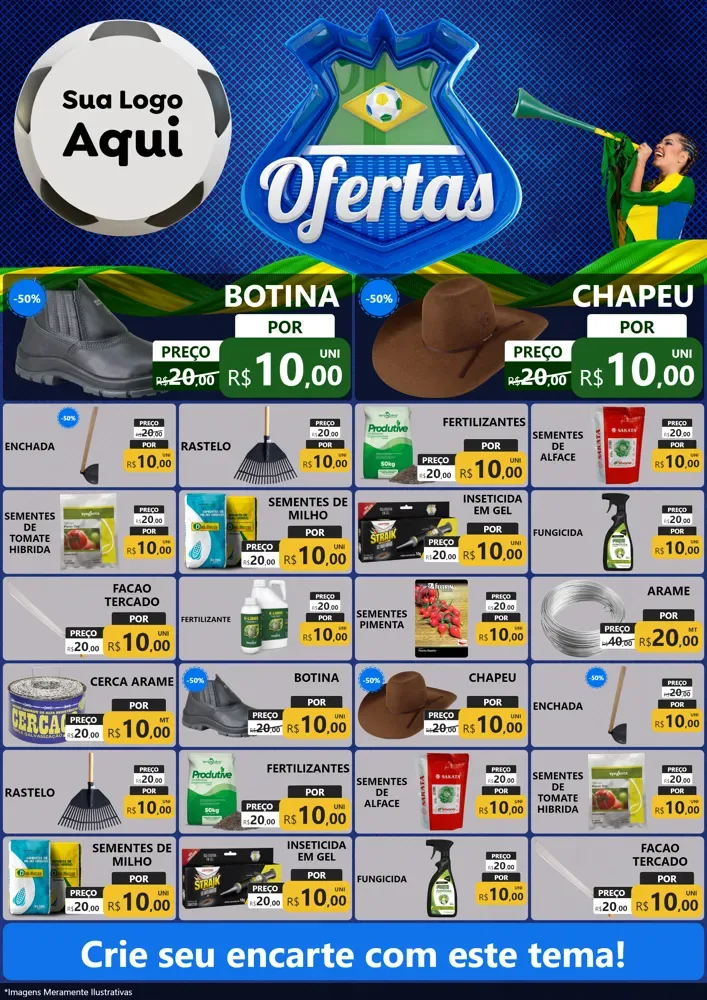Modelo de Encarte para Encarte A4 Vertical com o tema Ofertas (Futebol) para Agropecuária