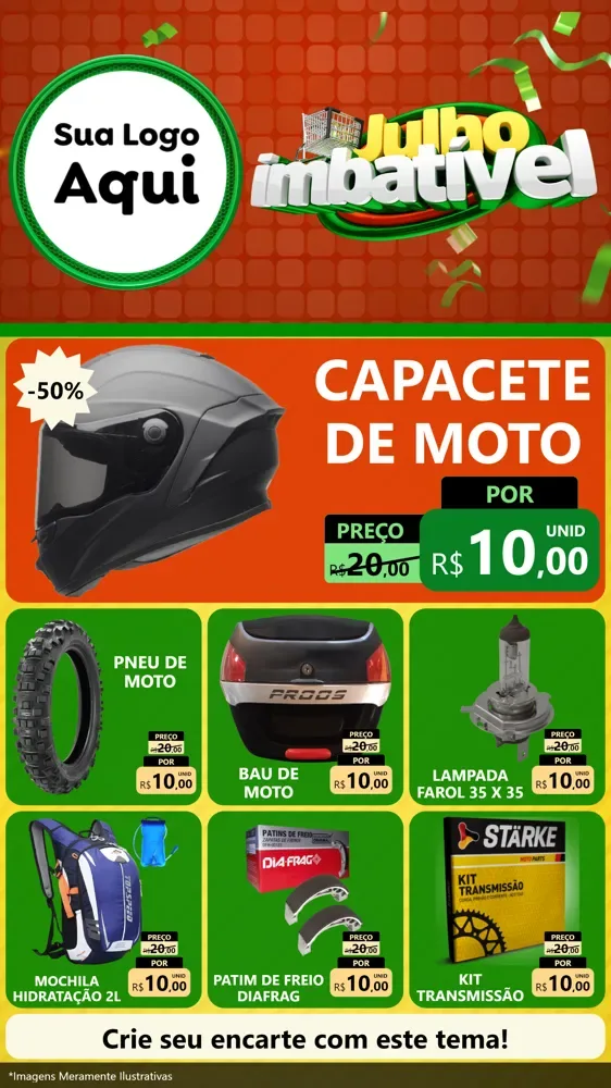 Modelo de Rede Social para Stories com o tema Julho Imbatível para Moto peças