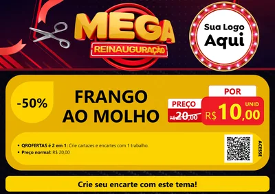 Modelo de Cartaz para Cartaz A4 Horizontal com o tema Mega Reinauguração para Restaurante