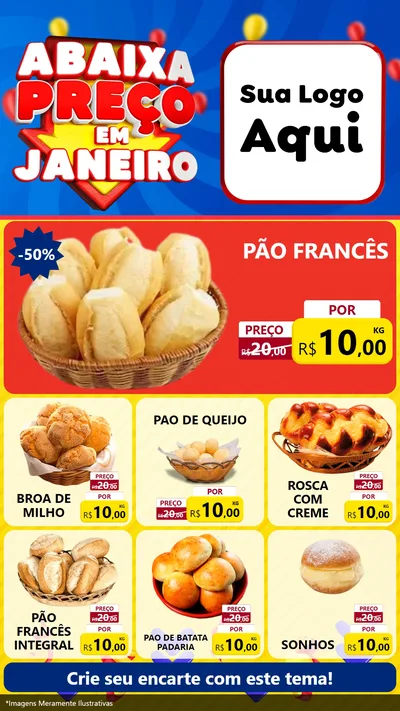Modelo de Rede Social para Stories com o tema Abaixa Preço em Janeiro para Padaria