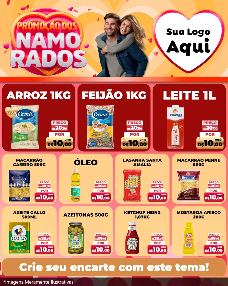 Modelo de Rede Social para Feed Instagram com o tema Promoção dos Namorados para Supermercado