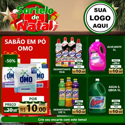 Modelo de Rede Social para Feed Facebook com o tema Sorteio de Natal para Produtos de Limpeza