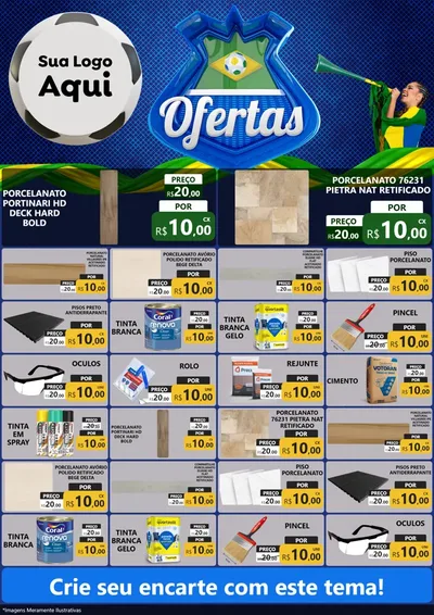 Modelo de Encarte para Encarte A4 Vertical com o tema Ofertas (Futebol) para Pisos e revestimentos