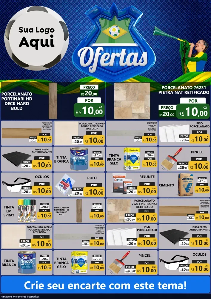 Modelo de Encarte para Encarte A4 Vertical com o tema Ofertas (Futebol) para Pisos e revestimentos
