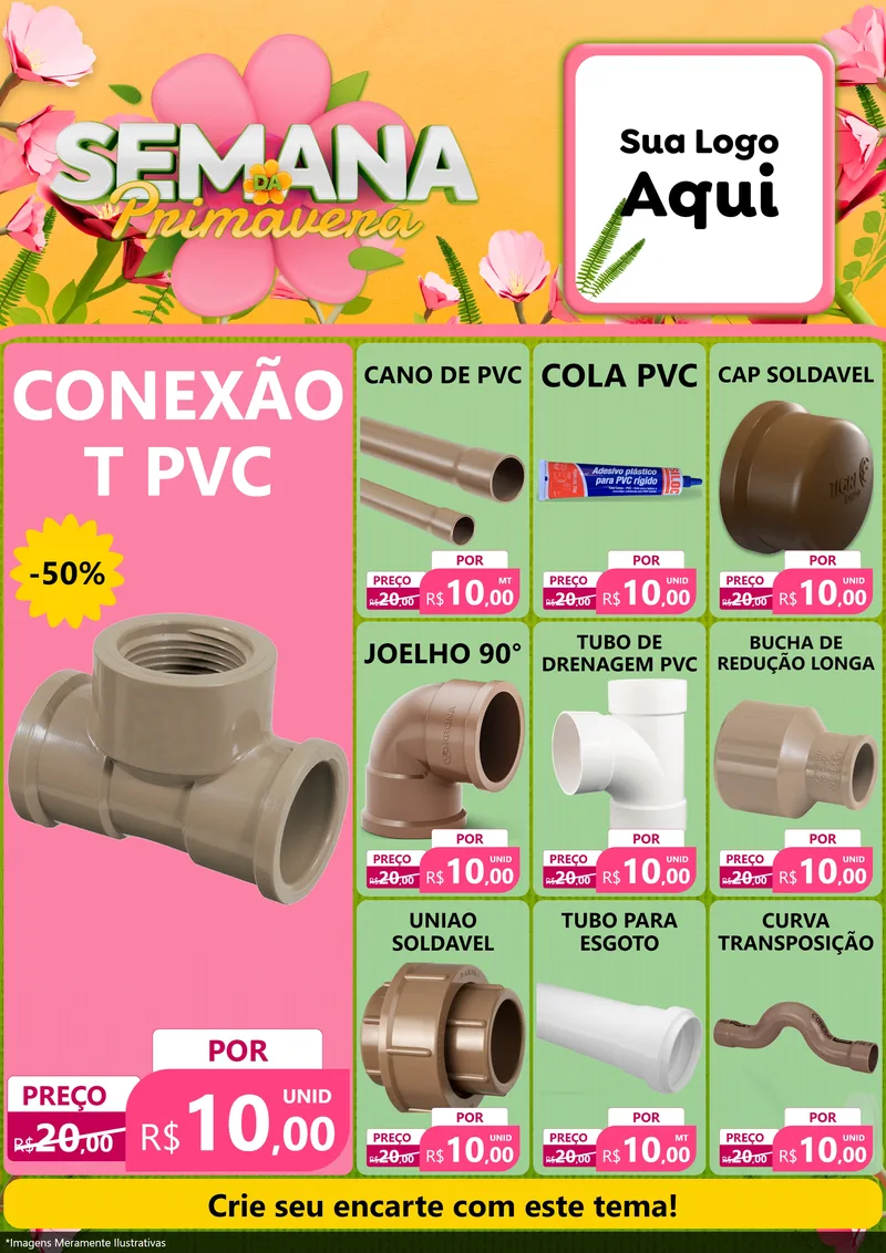 Modelo de Encarte para Encarte A4 Vertical com o tema Semana da Primavera para Tubos e conexões