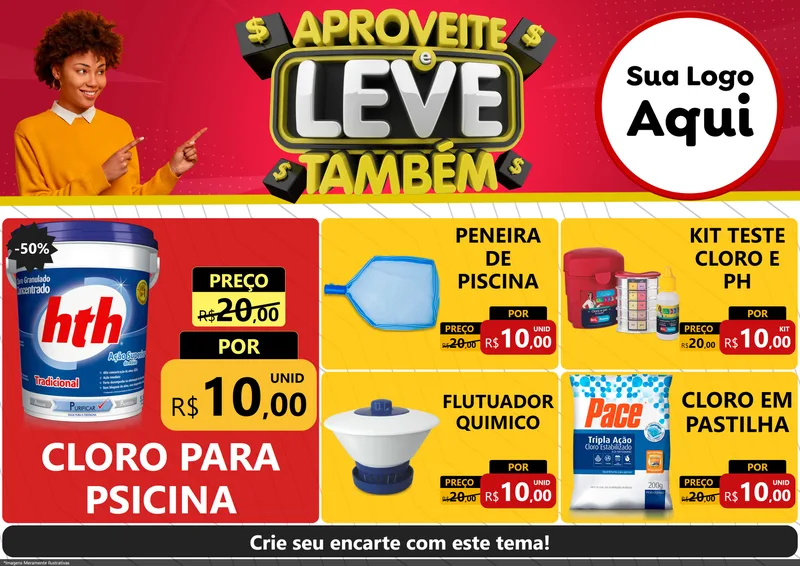 Modelo de Encarte para Encarte A4 Horizontal com o tema Aproveite e Leve Também para Produtos para Piscina