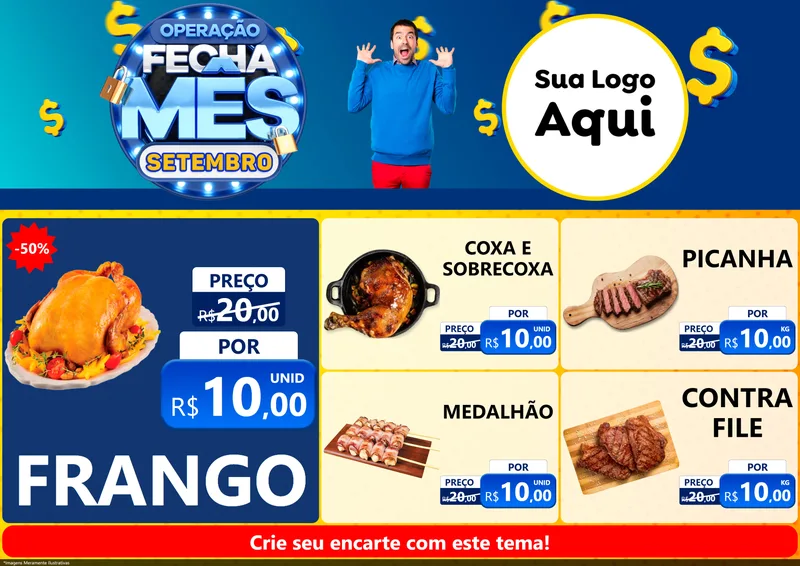 Modelo de Encarte para Encarte A4 Horizontal com o tema Operação Fecha Mês Setembro para Assados