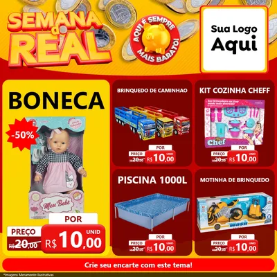 Modelo de Rede Social para Feed Facebook com o tema Semana do Real para Brinquedos