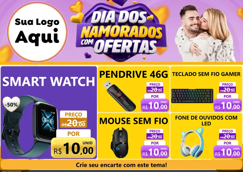 Modelo de Encarte para Encarte A4 Horizontal com o tema Dia Dos Namorados Com Ofertas para Informática