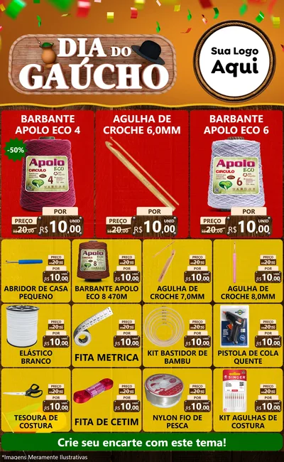 Modelo de Encarte para Encarte Grande com o tema Dia do Gaúcho para Armarinho e Aviamentos