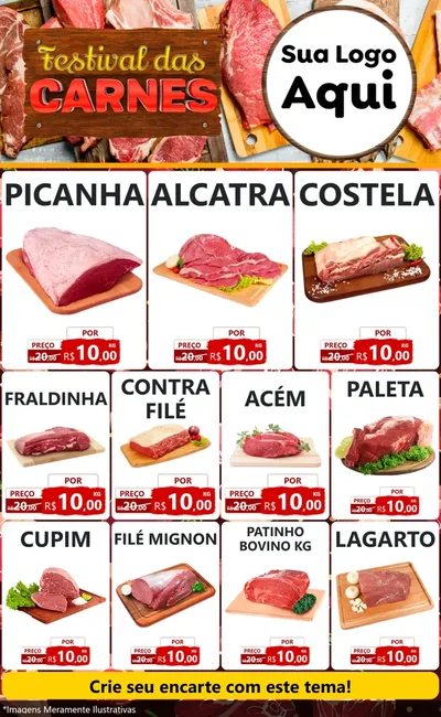 Modelo de Encarte para Encarte Grande com o tema Festival das Carnes para Açougue