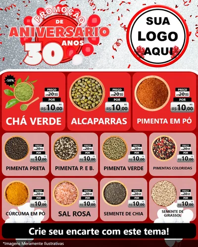 Modelo de Rede Social para Feed Instagram com o tema Promoção de Aniversário - 30 Anos para Produtos Naturais