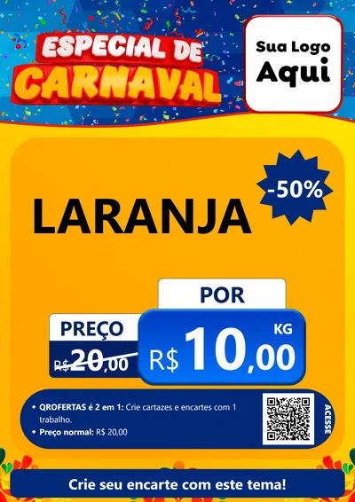 Modelo de Cartaz para Cartaz A4 Vertical com o tema Especial de Carnaval para Hortifrúti