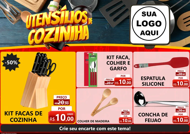 Modelo de Encarte para Encarte A4 Horizontal com o tema Utensílios de Cozinha para Utilidades Domésticas