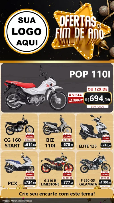 Modelo de Rede Social para Stories com o tema Ofertas de Fim de Ano para Concessionaria de Motos