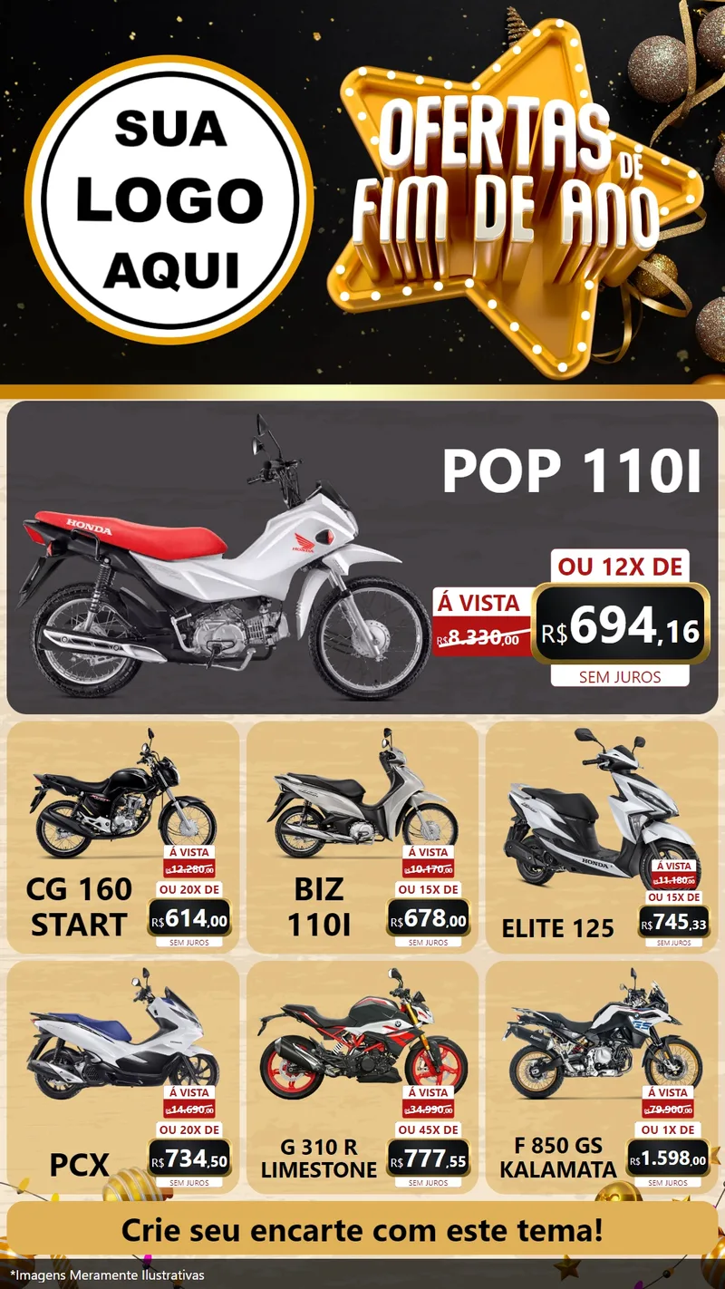 Modelo de Rede Social para Stories com o tema Ofertas de Fim de Ano para Concessionaria de Motos