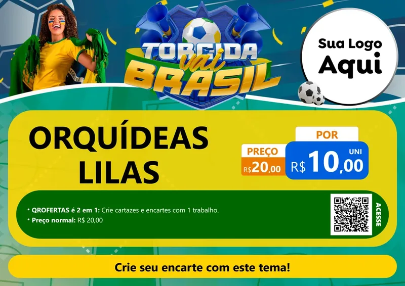 Modelo de Cartaz para Cartaz A4 Horizontal com o tema Torcida Vai Brasil - Copa para Floricultura e jardim