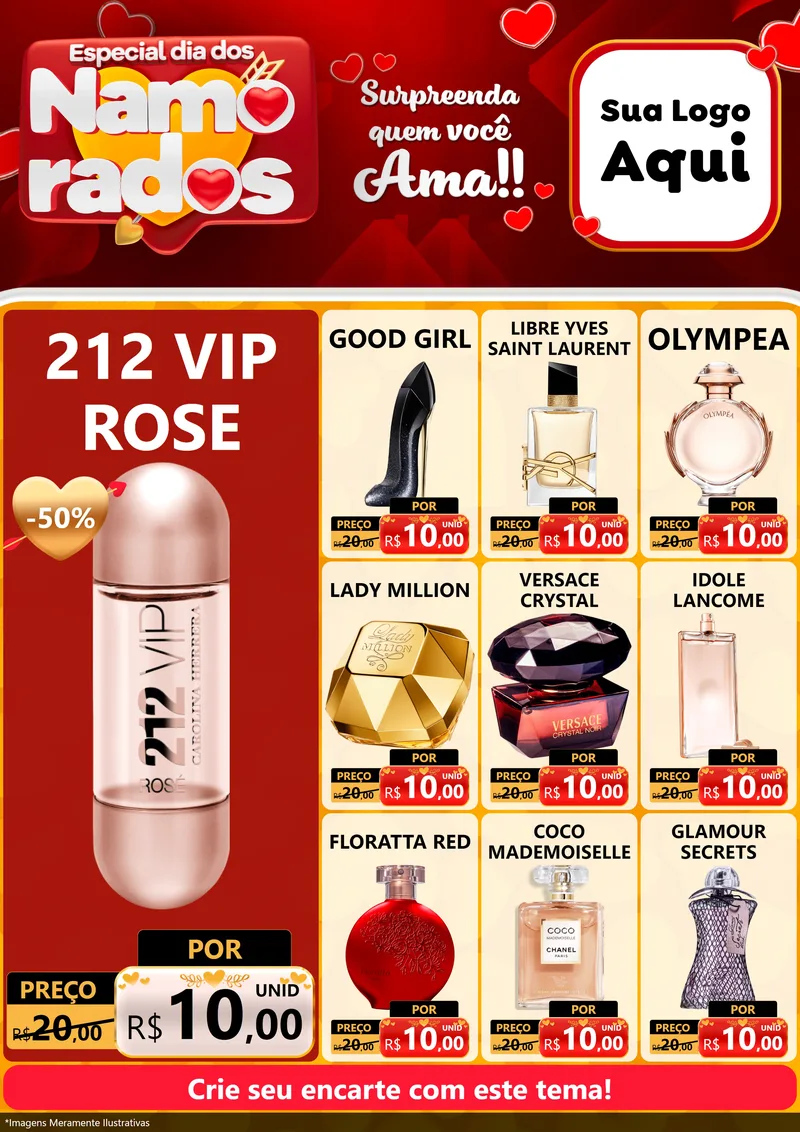 Modelo de Encarte para Encarte A4 Vertical com o tema Especial Dia dos Namorados para Perfumes