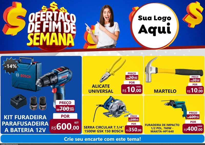 Modelo de Encarte para Encarte A4 Horizontal com o tema Ofertaço de Fim de Semana para Maquinas e Ferramentas