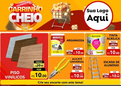 Modelo de Encarte para Encarte A4 Horizontal com o tema Promoção carrinho cheio para Material para Construção