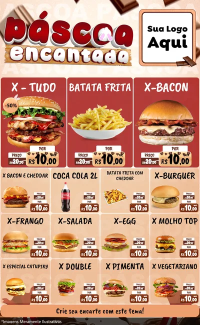 Modelo de Encarte para Encarte Grande com o tema Páscoa Encantada para Hamburgueria