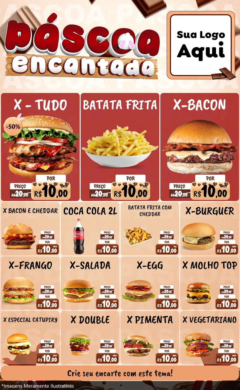 Modelo de Encarte para Encarte Grande com o tema Páscoa Encantada para Hamburgueria