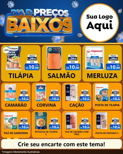 Modelo de Rede Social para Feed Instagram com o tema Dia D Preço Baixo para Peixaria
