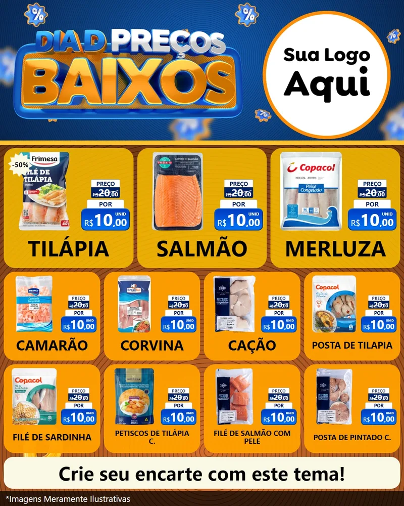 Modelo de Rede Social para Feed Instagram com o tema Dia D Preço Baixo para Peixaria