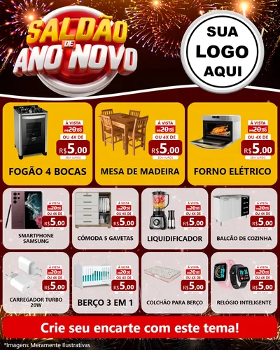 Modelo de Rede Social para Feed Instagram com o tema Saldão de Ano Novo para Móveis e Eletro