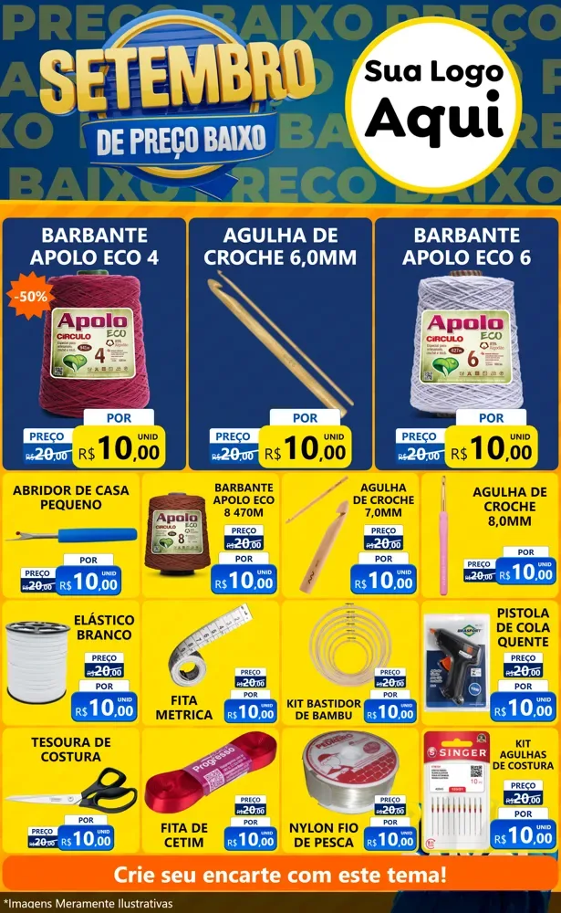 Modelo de Encarte para Encarte Grande com o tema Setembro De Preço Baixo para Armarinho e Aviamentos