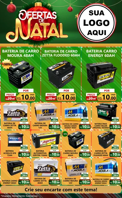 Modelo de Encarte para Encarte Grande com o tema Ofertas de Natal para Baterias Elétricas