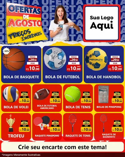 Modelo de Rede Social para Feed Instagram com o tema Ofertas de Agosto - Preços Incríveis para Artigos Esportivos