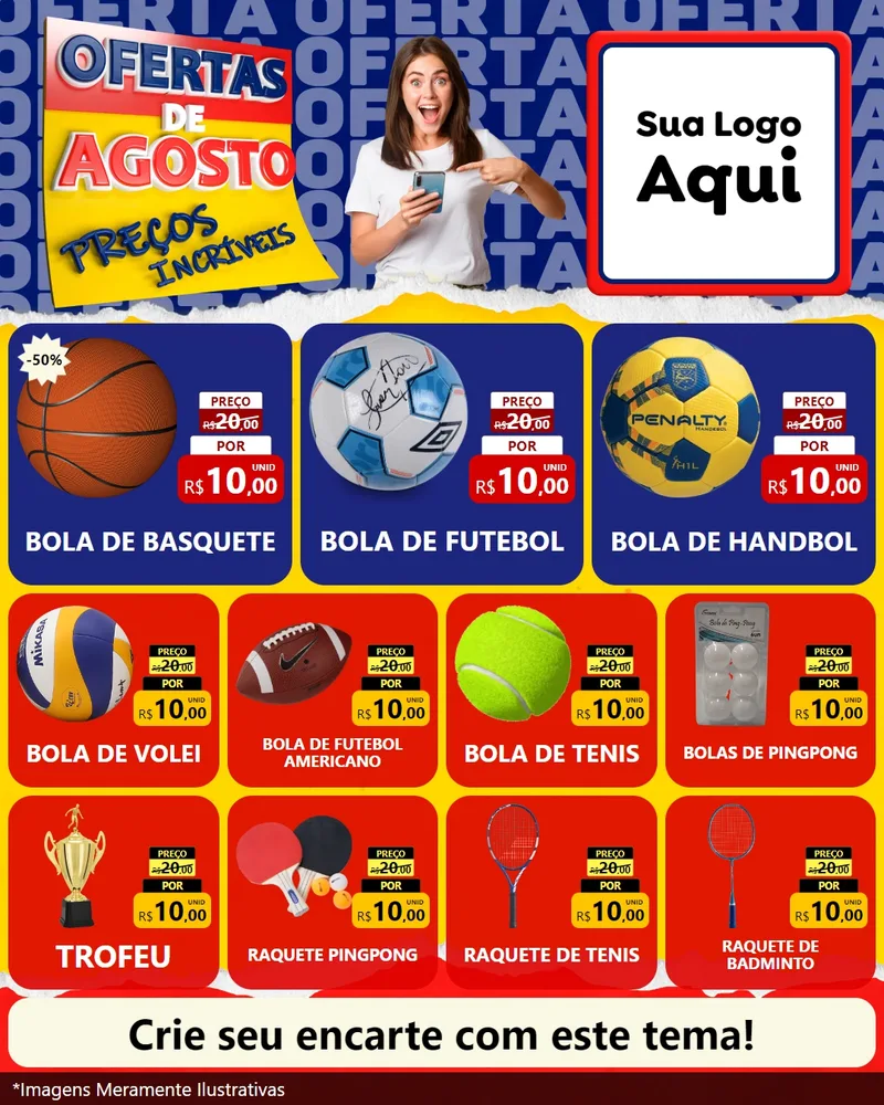 Modelo de Rede Social para Feed Instagram com o tema Ofertas de Agosto - Preços Incríveis para Artigos Esportivos