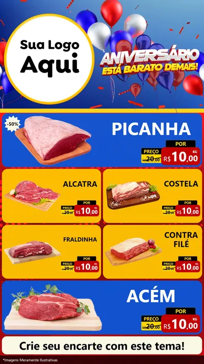 Modelo de TV para TV Vertical com o tema Aniversário para Açougue