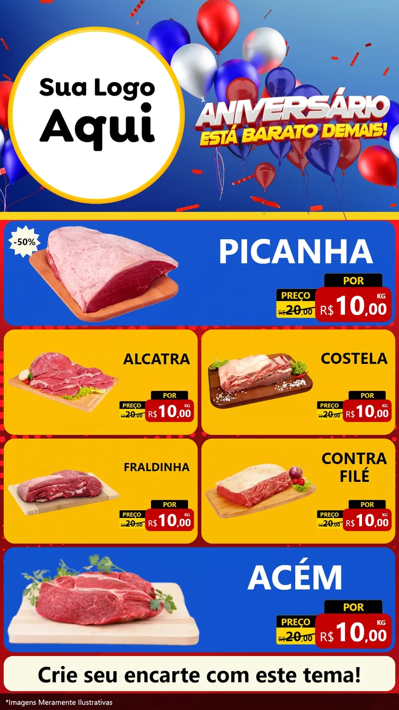 Modelo de TV para TV Vertical com o tema Aniversário para Açougue