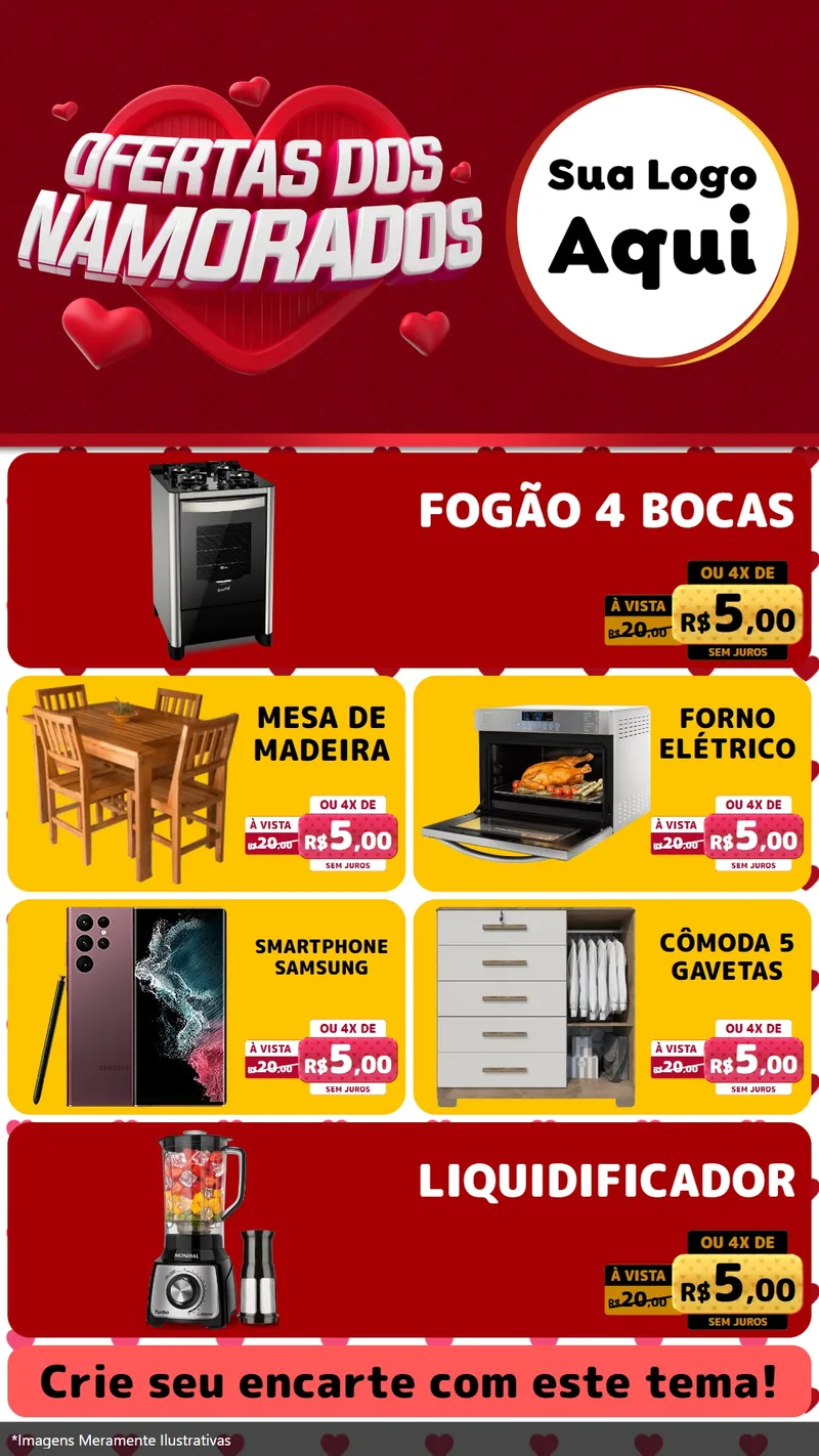Modelo de TV para TV Vertical com o tema Ofertas Dos Namorados para Móveis e Eletro