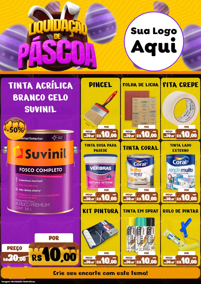 Modelo de Encarte para Encarte A4 Vertical com o tema Liquidação de Páscoa para Tintas e Ferramentas