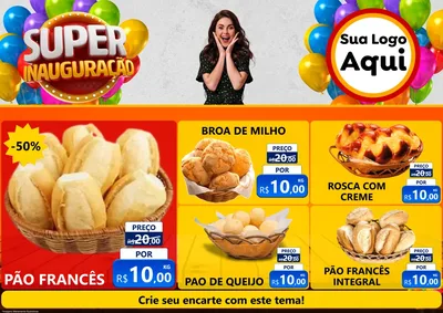 Modelo de Encarte para Encarte A4 Horizontal com o tema Super Inauguração para Padaria