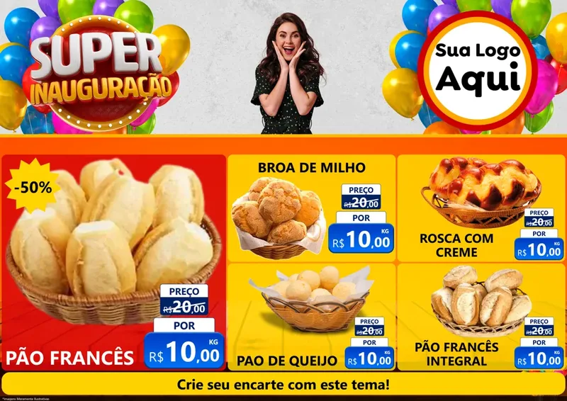 Modelo de Encarte para Encarte A4 Horizontal com o tema Super Inauguração para Padaria