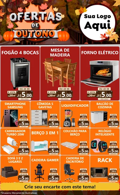 Modelo de Encarte para Encarte Grande com o tema Ofertas de Outono para Móveis e Eletro
