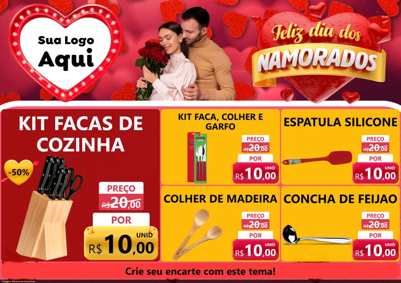 Modelo de Encarte para Encarte A4 Horizontal com o tema Feliz Dia Dos Namorados para Utilidades Domésticas