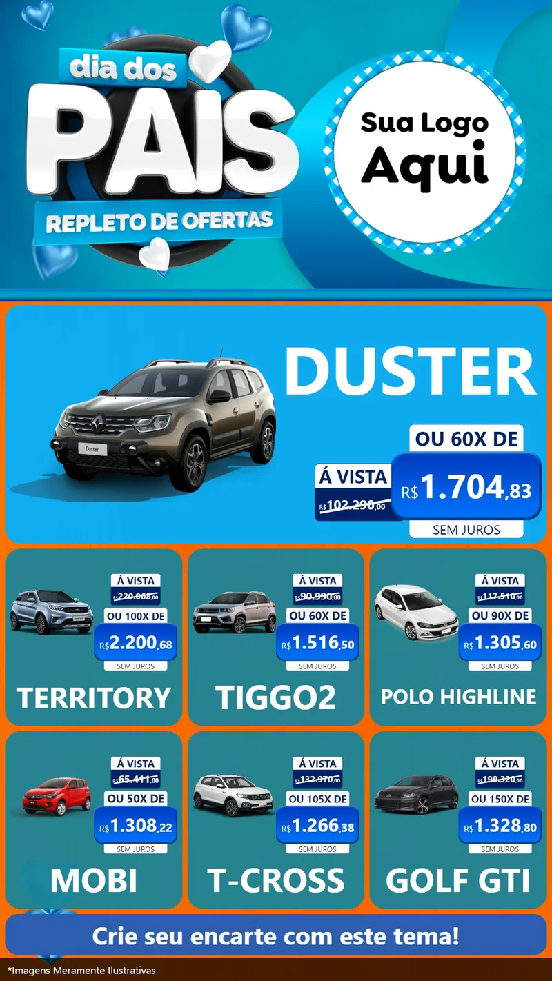 Modelo de Rede Social para Stories com o tema Dia Dos Pais Repleto de Ofertas para Concessionaria de Carros