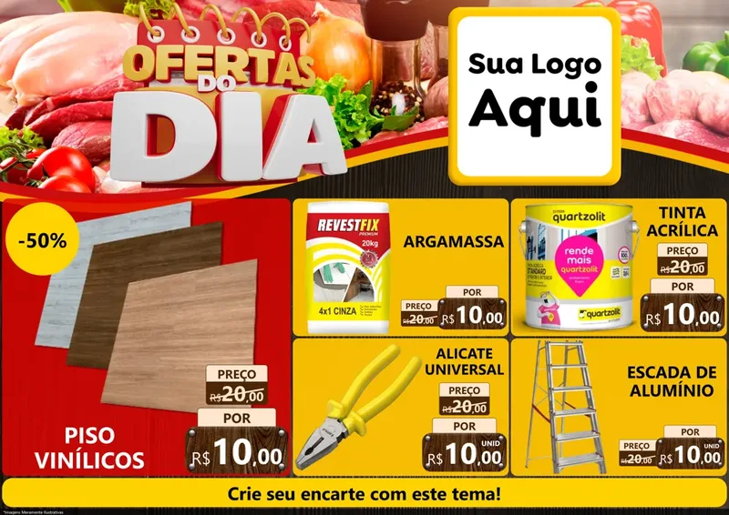 Modelo de Encarte para Encarte A4 Horizontal com o tema Ofertas do Dia para Material para Construção