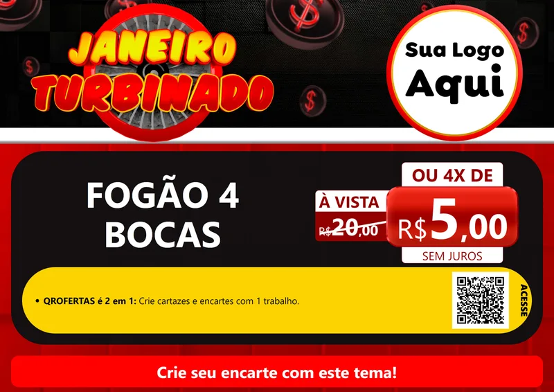 Modelo de Cartaz para Cartaz A4 Horizontal com o tema Janeiro Turbinado para Móveis e Eletro