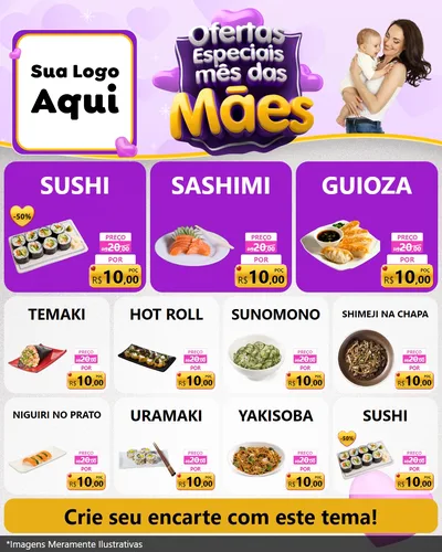Modelo de Rede Social para Feed Instagram com o tema Ofertas Especiais - Mês das Mães para Comida japonesa