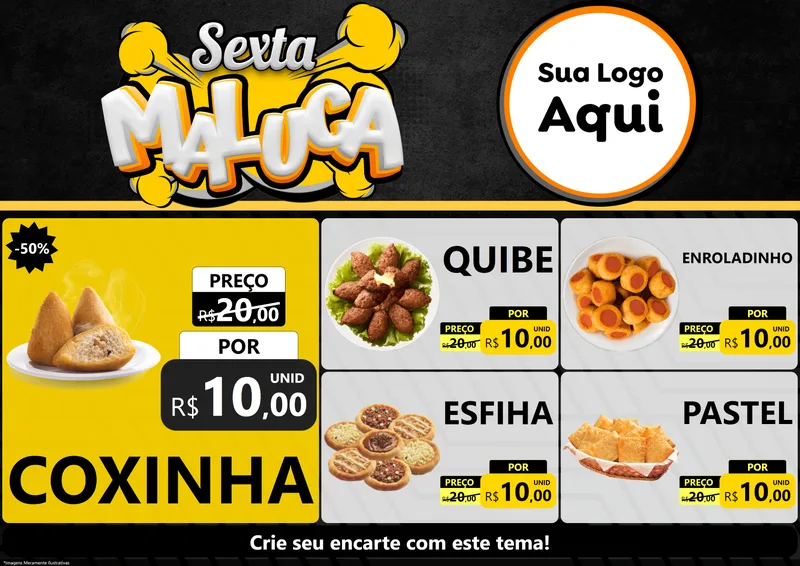 Modelo de Encarte para Encarte A4 Horizontal com o tema Sexta Maluca para Salgadaria