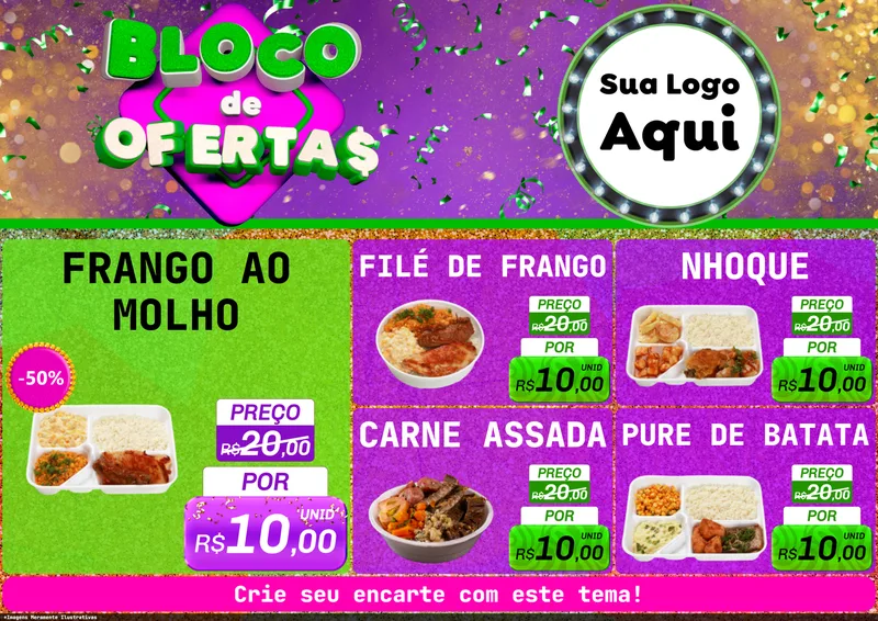 Modelo de Encarte para Encarte A4 Horizontal com o tema Bloco de Ofertas para Restaurante