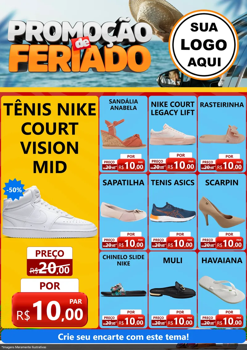 Modelo de Encarte para Encarte A4 Vertical com o tema Promoção de Feriado para Calçados