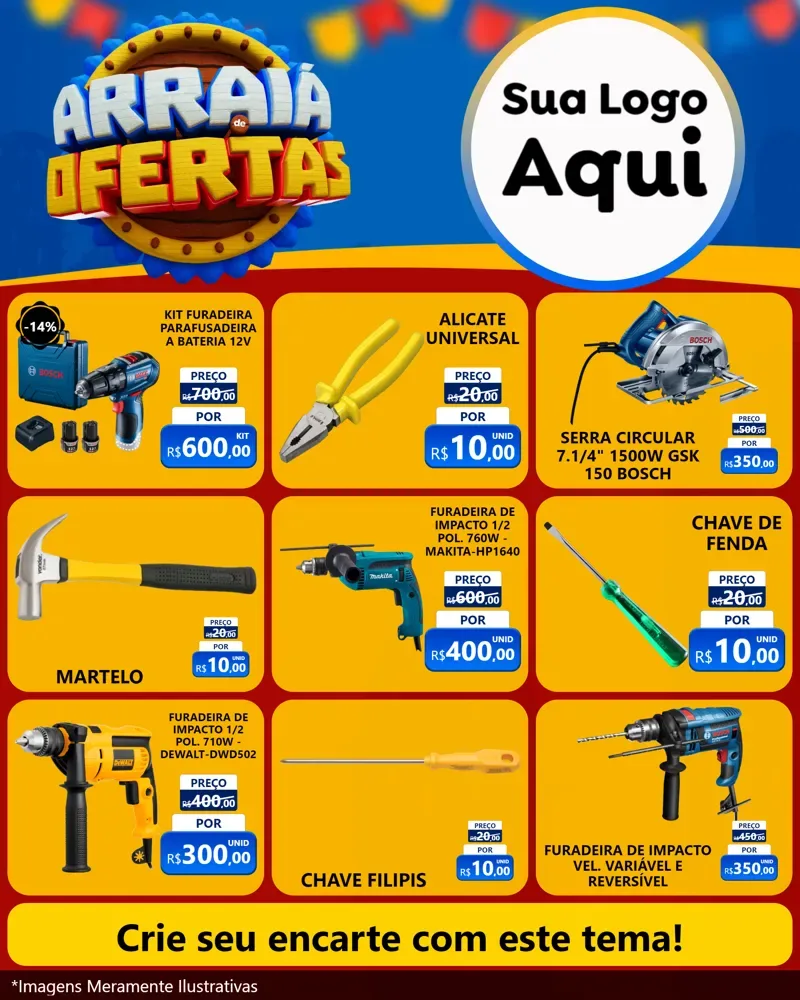 Modelo de Rede Social para Feed Instagram com o tema Arraiá de Ofertas - Junina para Maquinas e Ferramentas