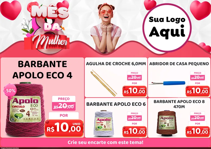 Modelo de Encarte para Encarte A4 Horizontal com o tema Mês da Mulher para Armarinho e Aviamentos
